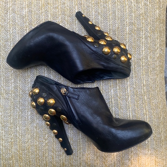 Gucci Babouska Black Gold Studded Ankle Boots - Picture 1 of 12